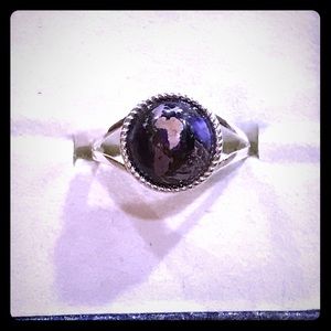 Purple copper turquoise silver ring